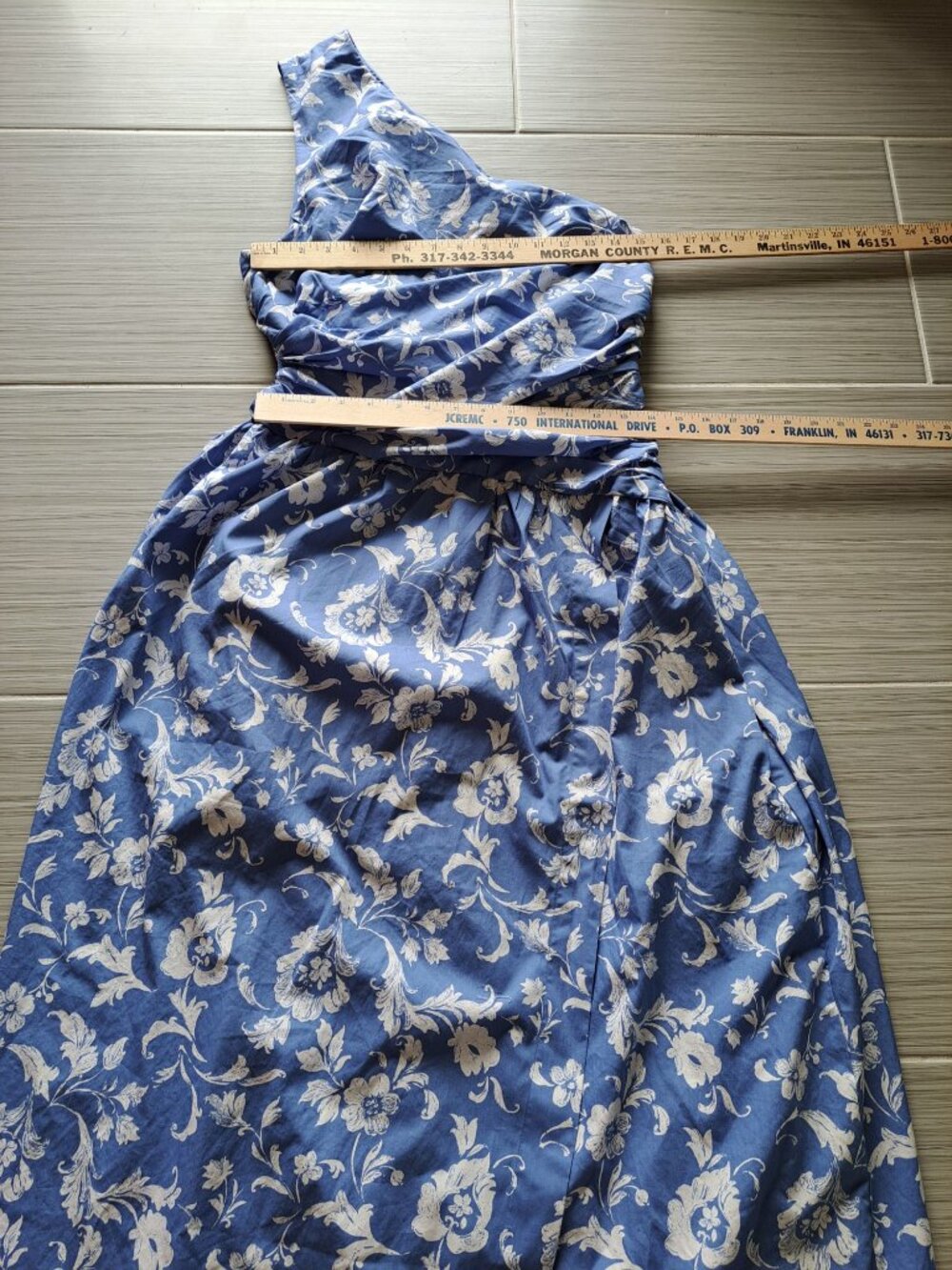 New Abercrombie & Fitch Maxi Womens One-Shoulder White Blue Floral Dress Size L - Picture 12 of 13
